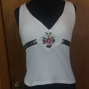 Vintage Boho Top with Embroidered Flowers